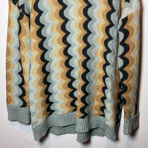Show Me Your Mumu Sweater Women’s Large Blue Tan Retro Wave Soft Pullover Tunic - Picture 4 of 11